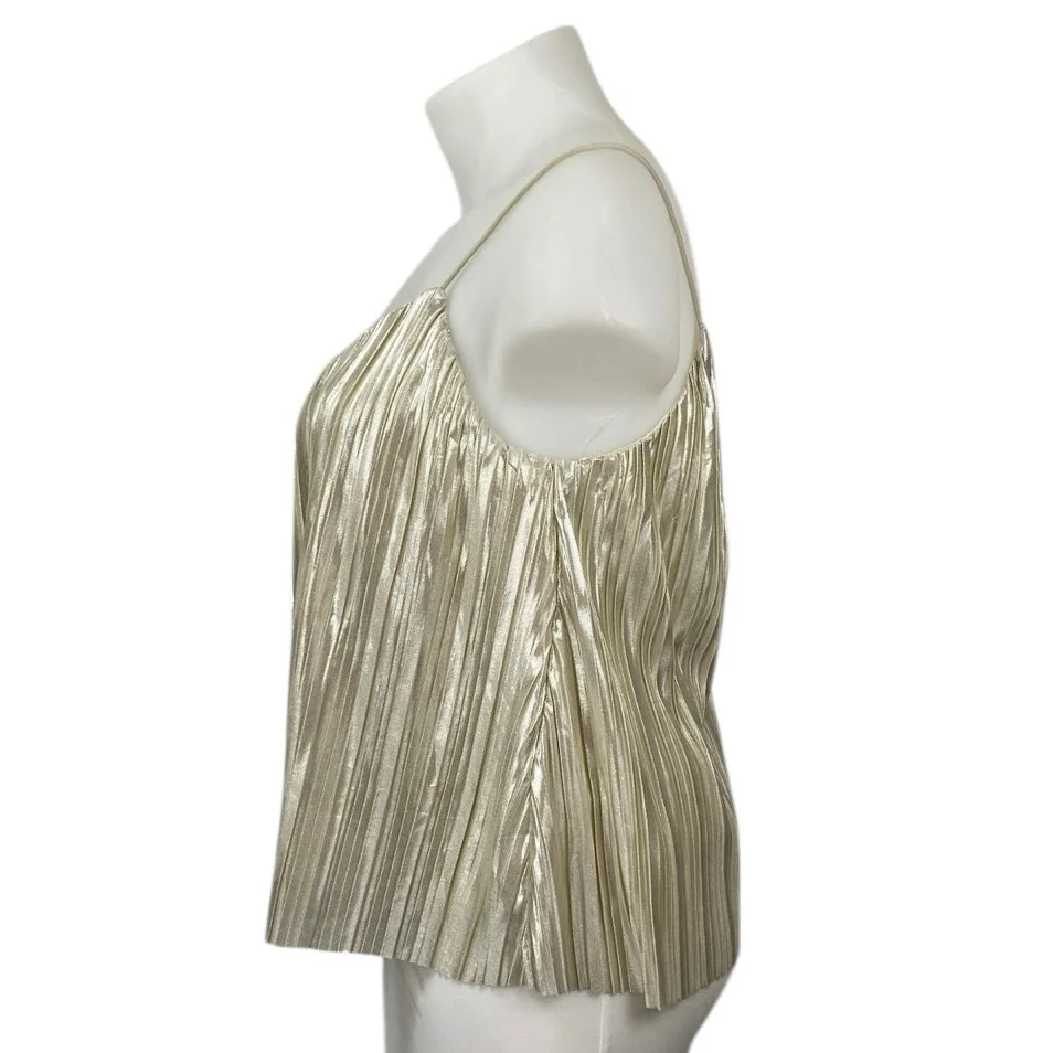 4SI3NNA Women's Gold Metallic Pleated Sleeveless Cami Camisole Crop tank Top XL - Image 2