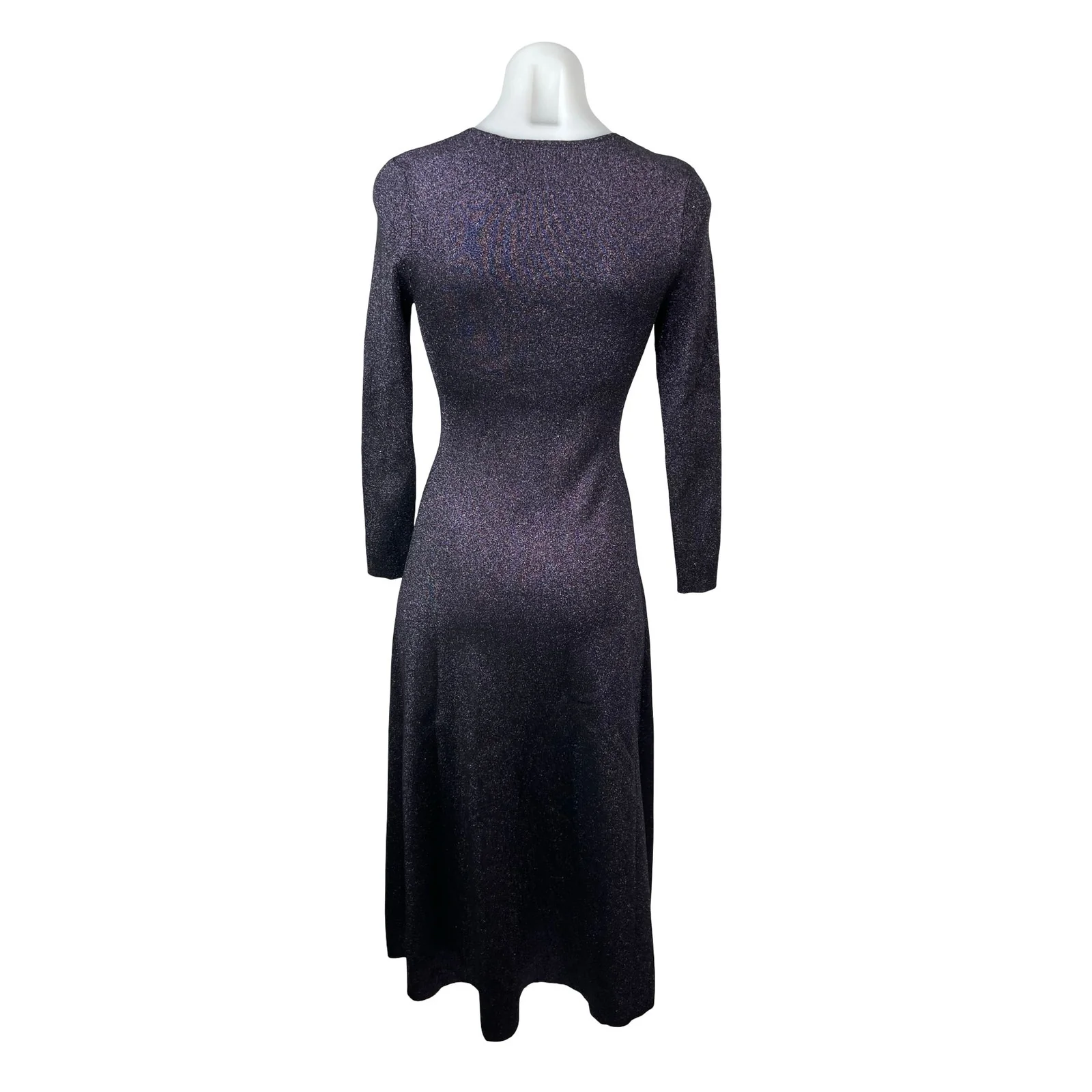 A.L.C. Serafina Shimmer Metallic Knit Slit Long Sleeve Midi Flare A-Line Dress S - Image 4