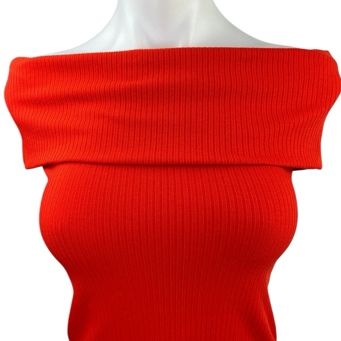 A New Day Red Ribbed Stretch Knit Short Sleeve Off the Shoulder Top Blouse XS - Image 3
