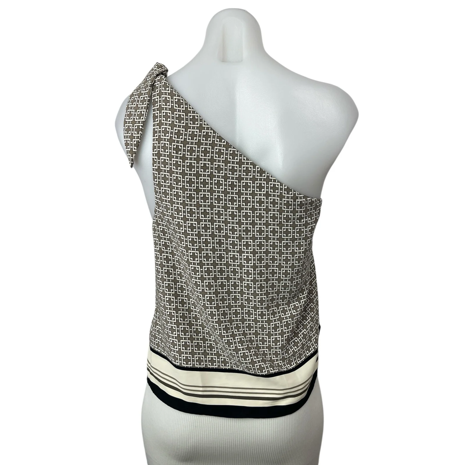 Abercrombie & Fitch Beige Geometric Sleeveless One Shoulder Scarf Tank Top Sz L - Image 2