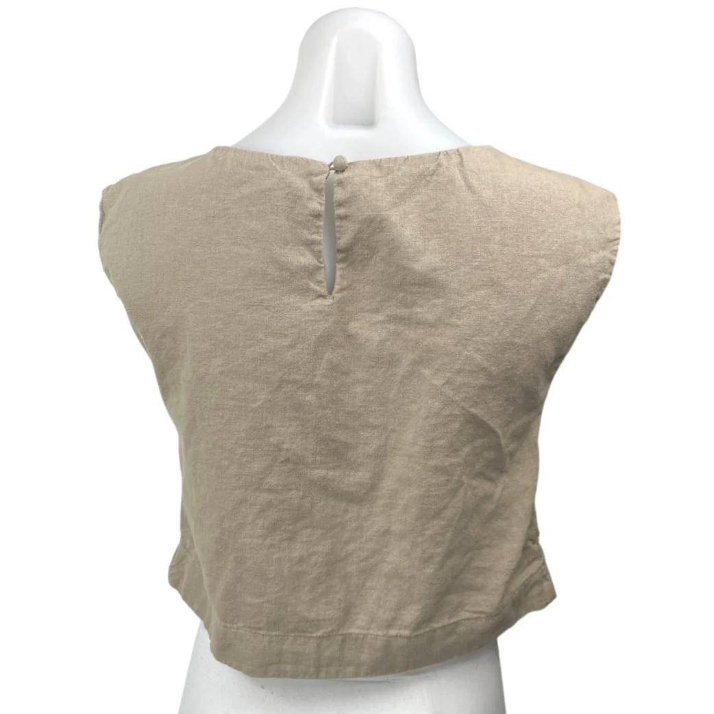 Abercrombie & Fitch Beige Linen Sleeveless Pullover Casual Crop Top Size XS - Image 2