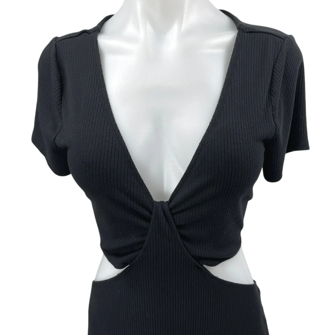 Abercrombie & Fitch Black Short Sleeve Plunge V-neck Cutout Mini Bodycon Dress L - Image 3