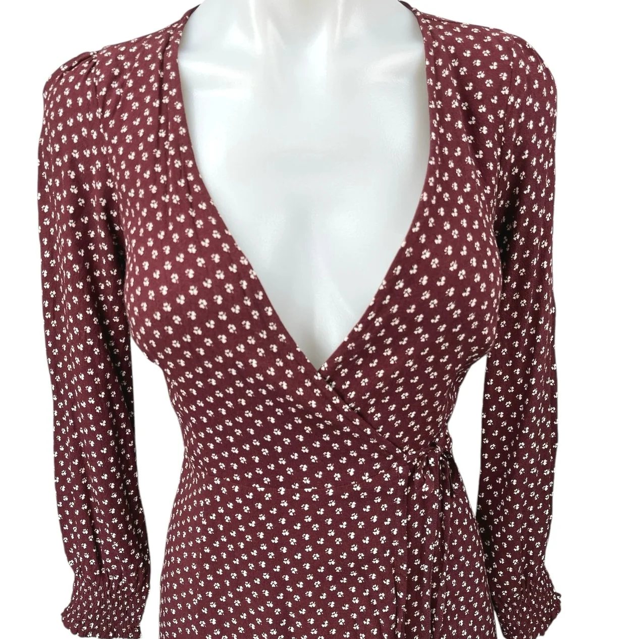 Abercrombie & Fitch Brown Floral Plunge V-Neck Long Sleeve Mini Wrap Dress XXS - Image 3