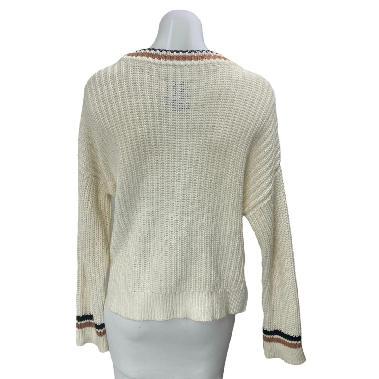 Abercrombie & Fitch Cream Striped Knit V Neck Long Sleeve Sweater Top Size XS - Image 2
