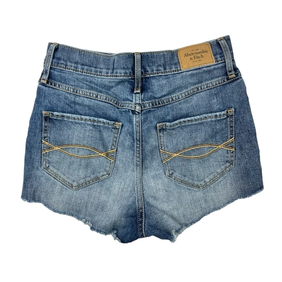 Abercrombie & Fitch Newyork Women's Blue High Rise Raw Hem Denim Mini Shorts 0 - Image 2
