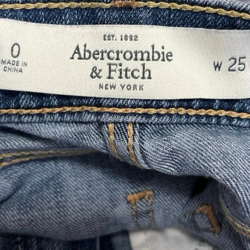 Abercrombie & Fitch Newyork Women's Blue High Rise Raw Hem Denim Mini Shorts 0 - Image 3