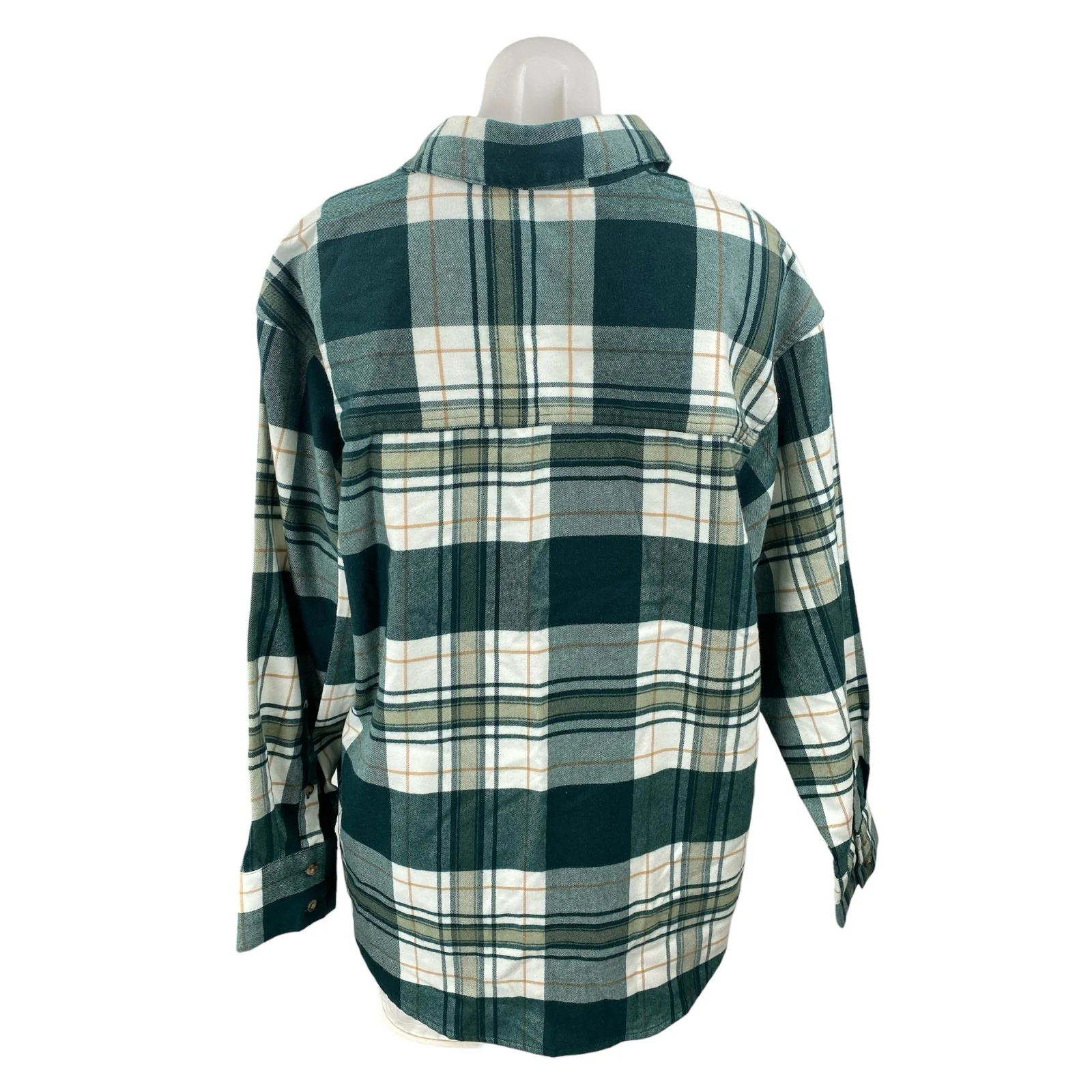 Abercrombie & Fitch Oversized Green Plaid Check Flannel Button Down Shirt Top L - Image 4