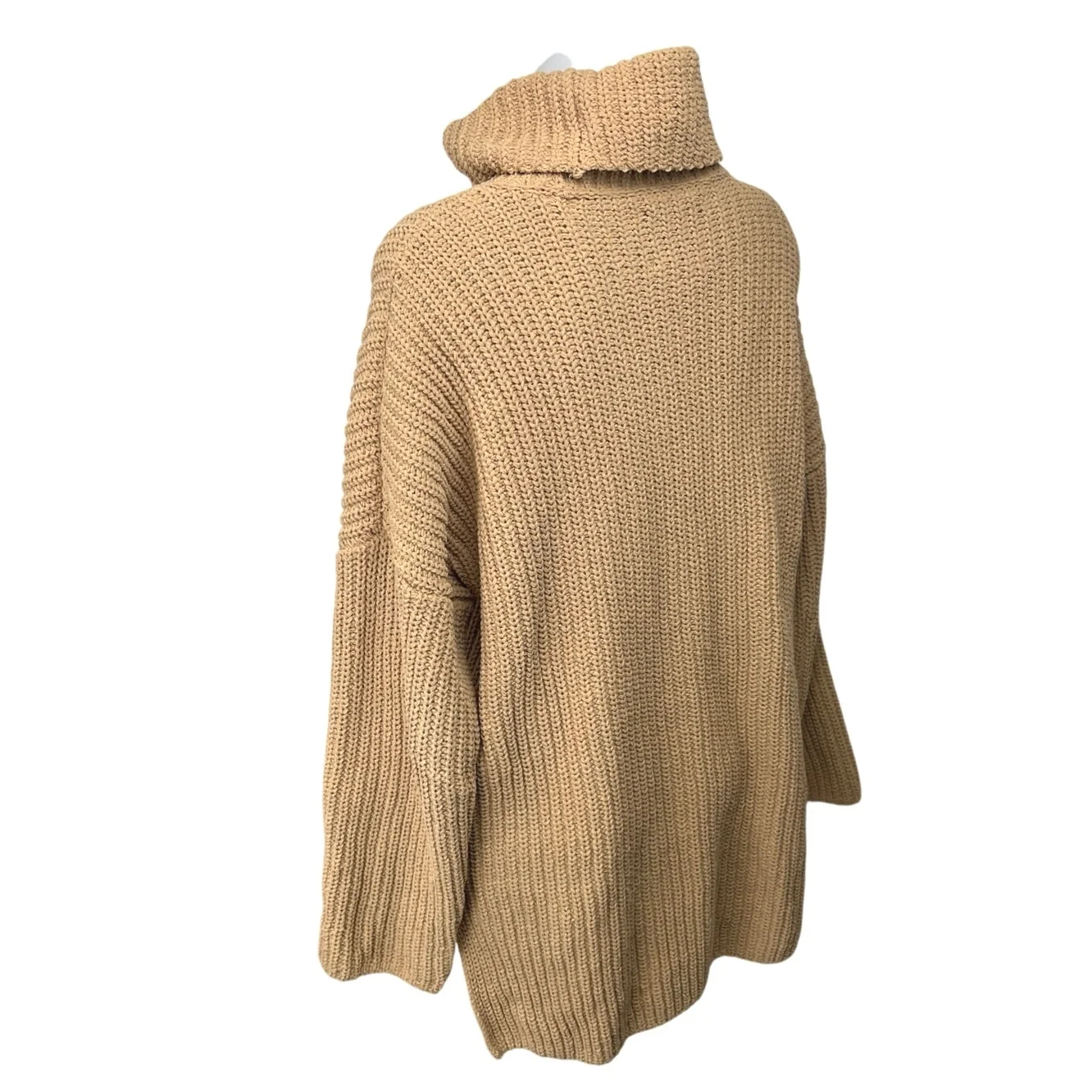 Abercrombie & Fitch Tan Chunky Knit Turtleneck Pullover Mini Sweater Dress Sz L - Image 2