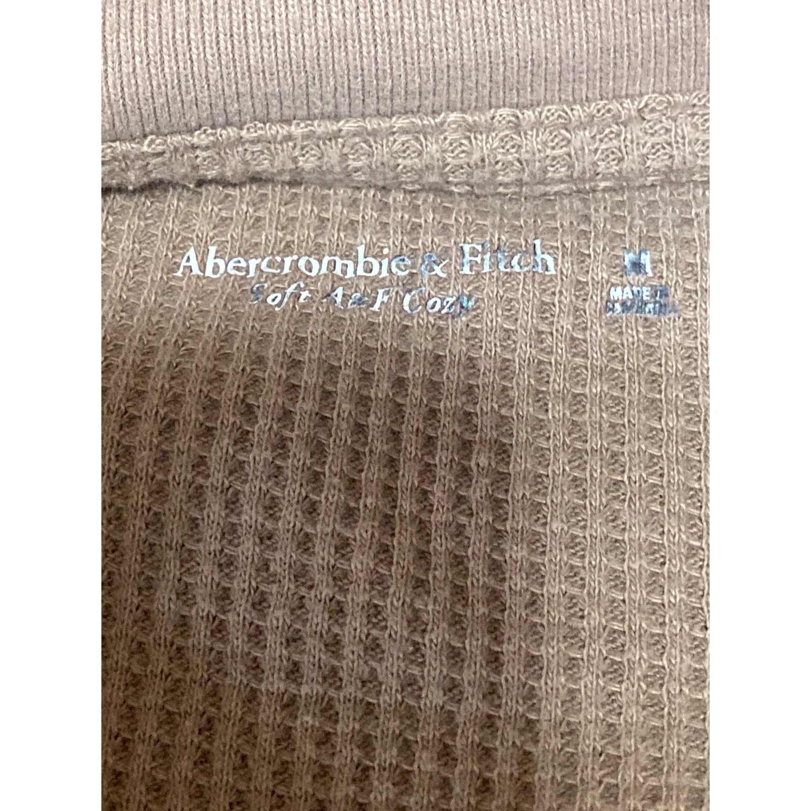 Abercrombie & Fitch Tan Waffle Knit Long Sleeve Polo Thermal Sweater Top Size M - Image 5
