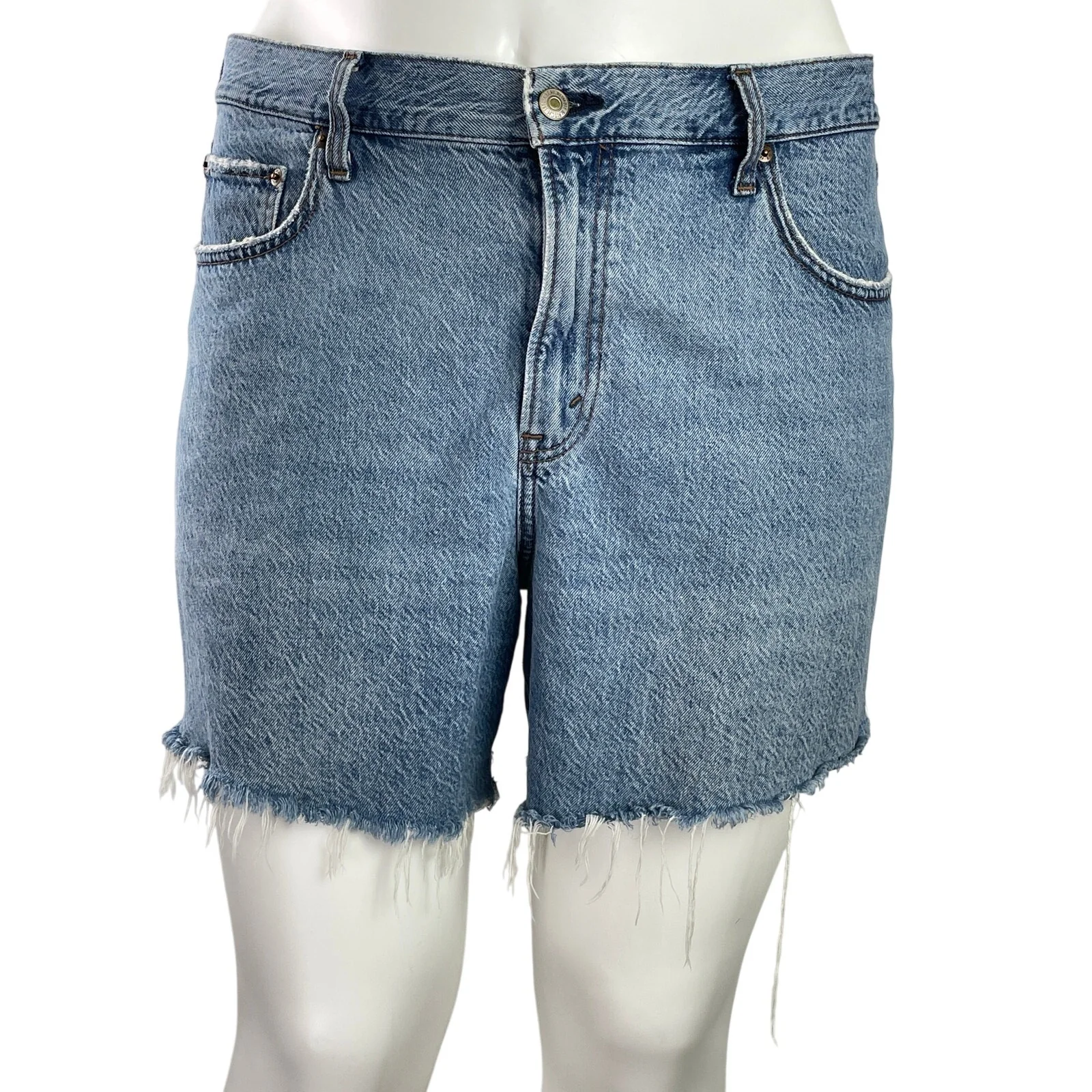 Abercrombie & Fitch The Loose Womens Blue High Rise Cut Off Denim Jean Shorts 33