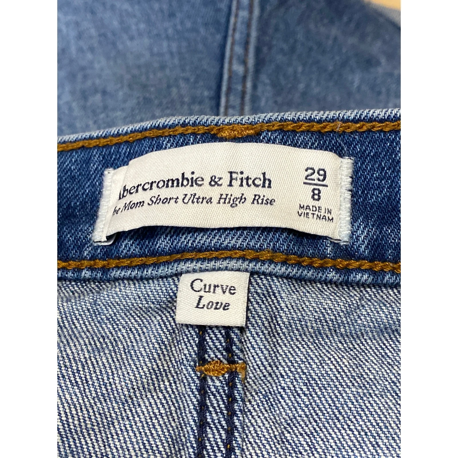 Abercrombie & Fitch The Mom Blue Ultra High Rise Cut Off Denim Jean Shorts Sz 29 - Image 4