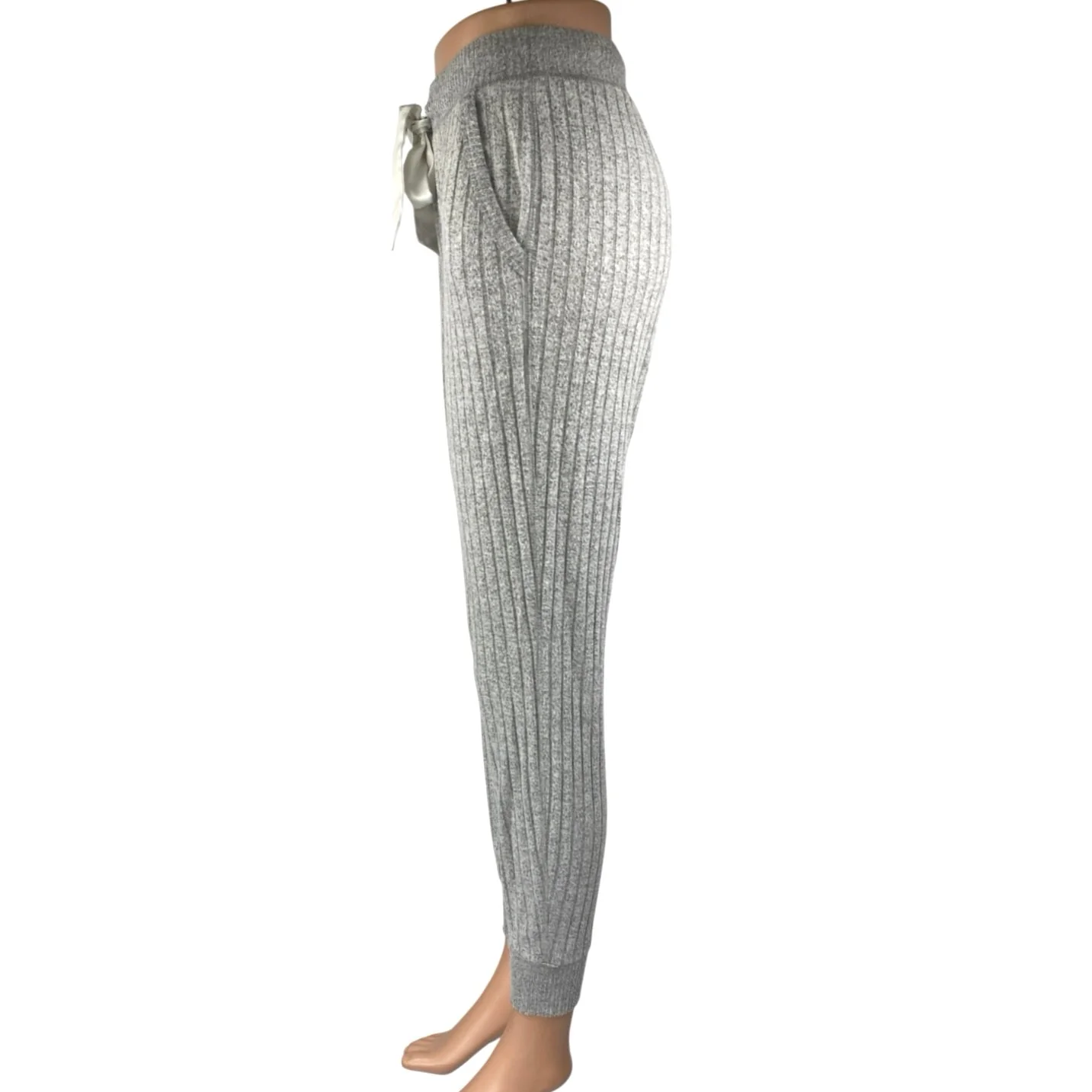 Abercrombie & Fitch Women's Gray Ribbed Tapered Lounge Joggers Sweatpants Sz XS - Image 2