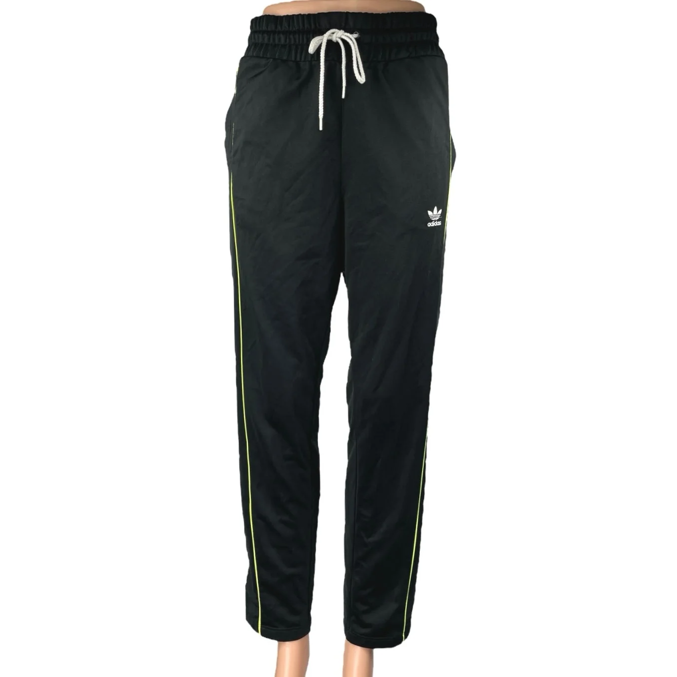 Adidas Women's Black High Rise Drawstring Straight Leg Trousers Sweatpants Sz M