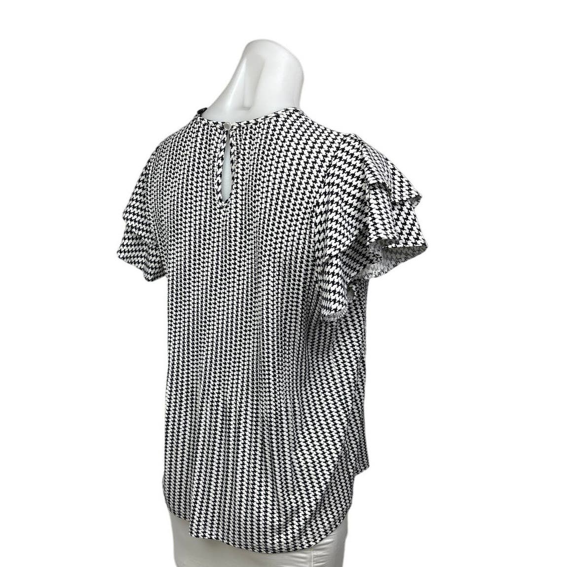 Adrianna Papell NWT Black Houndstooth Flutter Sleeve Crewneck Blouse Top Size XS - Image 3