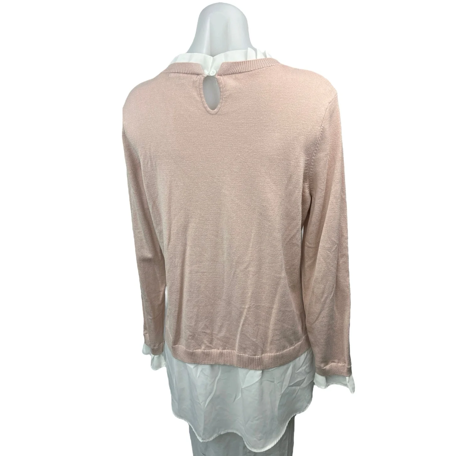 Adrianna Papell Pink Knit Ruffle Crew Neck Long Sleeve Pullover Sweater Top Sz L - Image 2