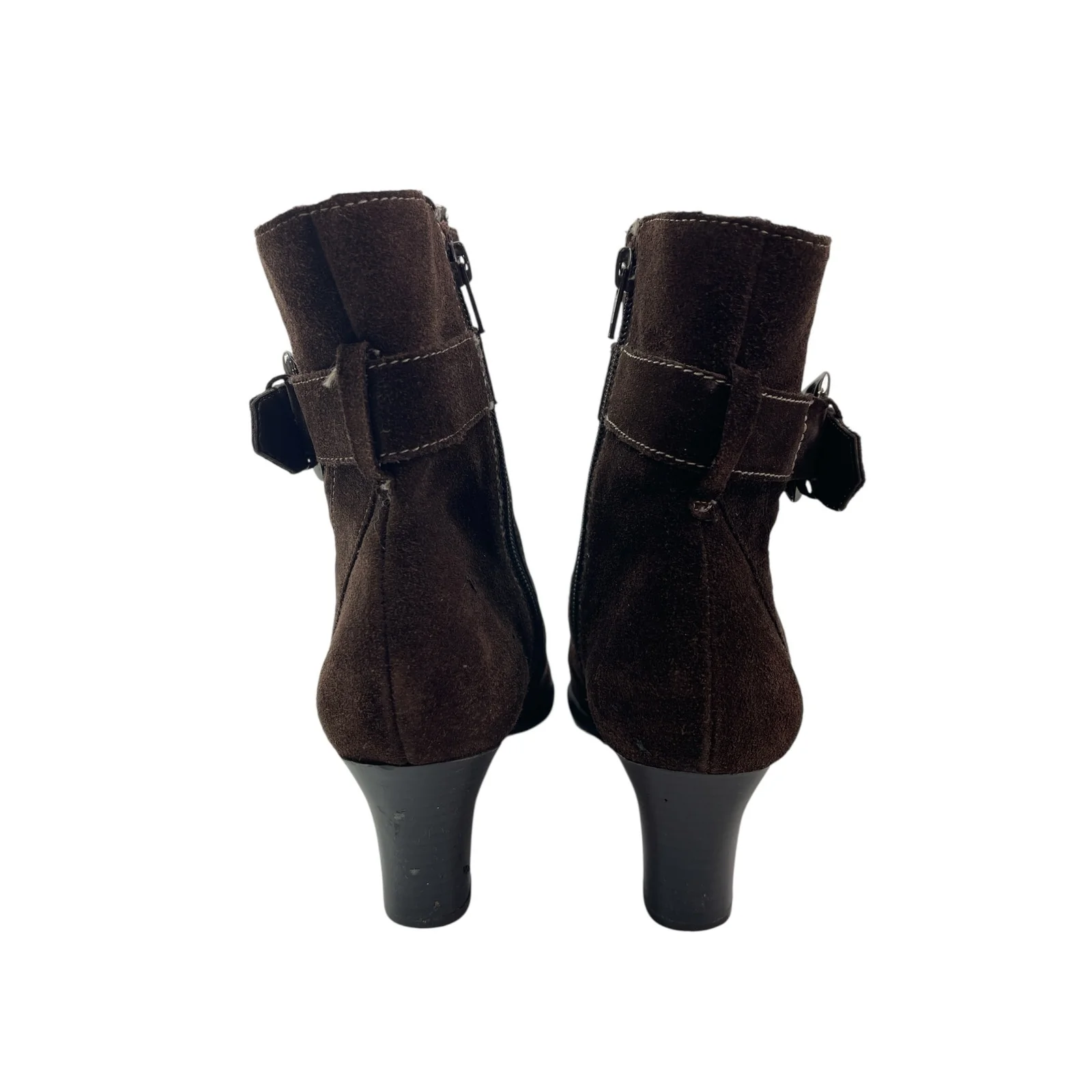 Aerosoles Women's Brown Suede Buckle Square Toe Block Heel Ankle Boots Size 7.5 - Image 3