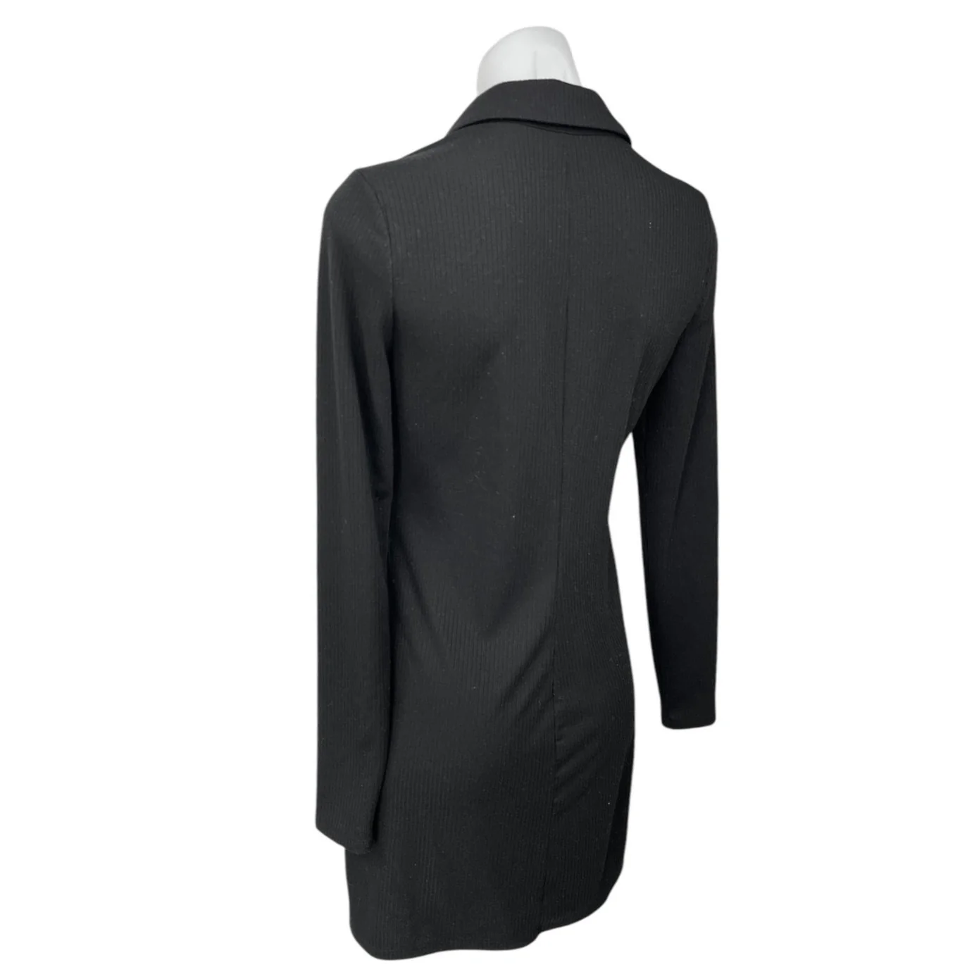 AFRM Black Long Sleeve Rib Knit Collar Button Down Mini Shirt Sweater Dress Sz M - Image 4