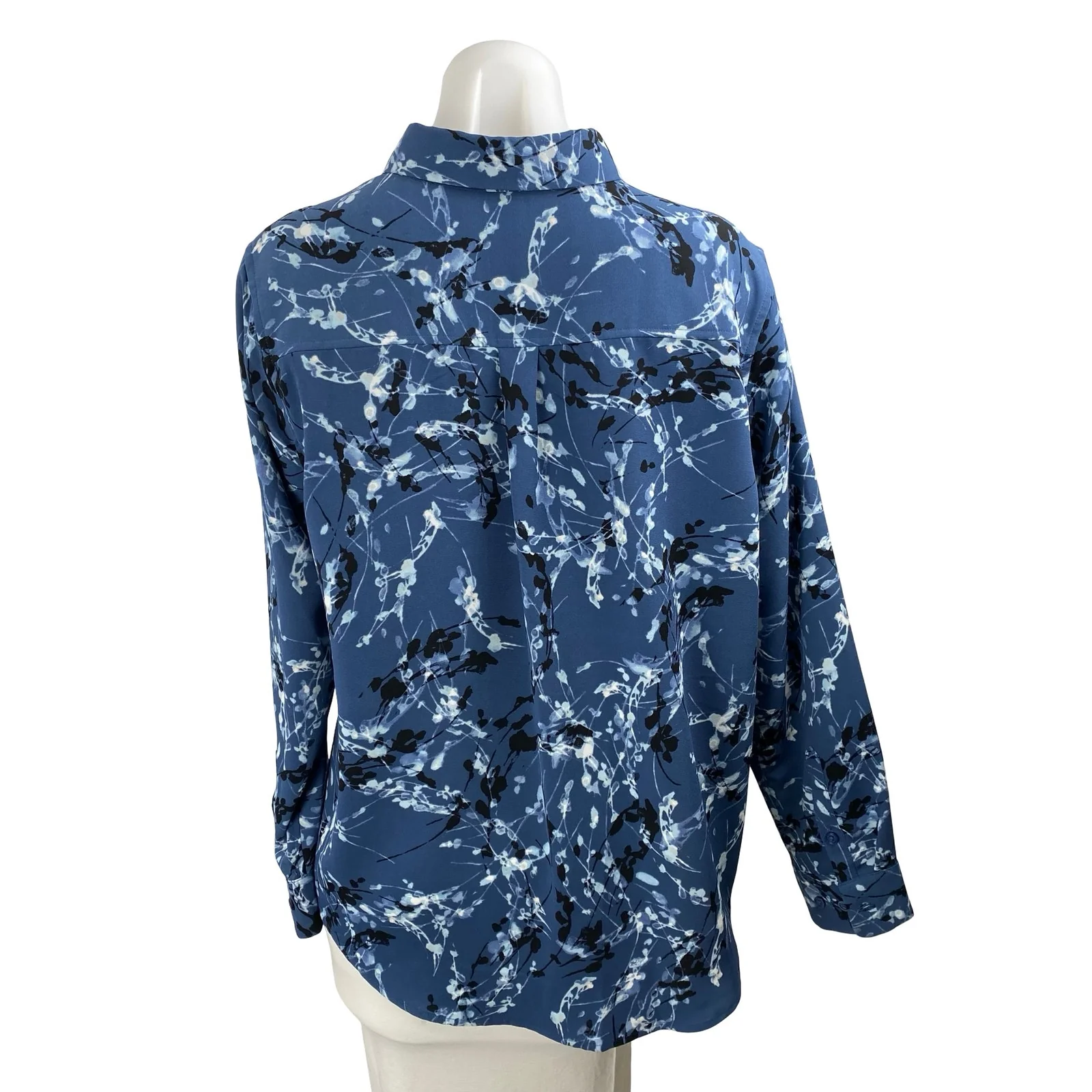 Alfani Womens Blue Floral Long Sleeve Pocket Button Down Blouse Shirt Top Size L - Image 4