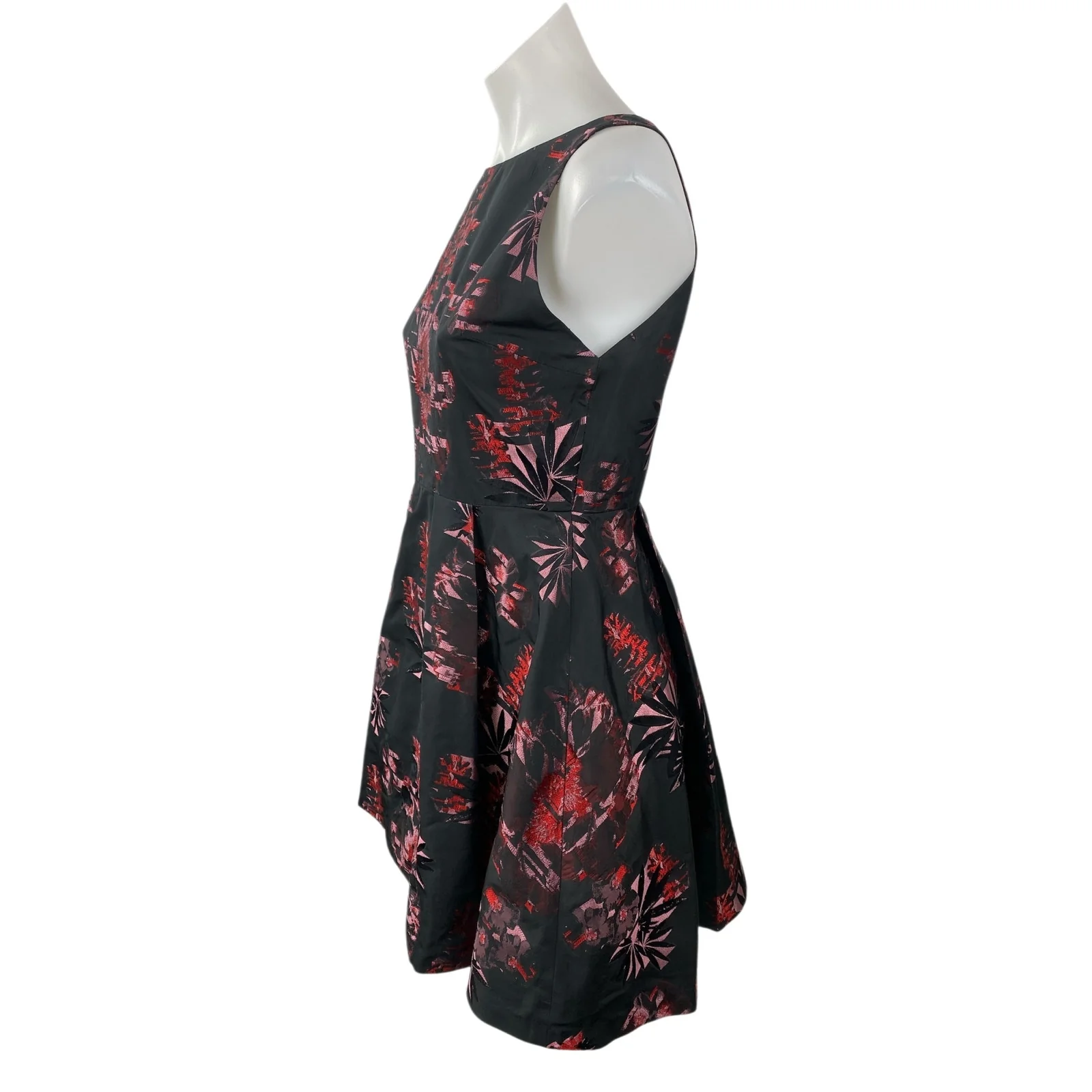 Alice + Olivia Black Red Sleeveless Floral Open Back Fit & Flare Mini Dress S - Image 3