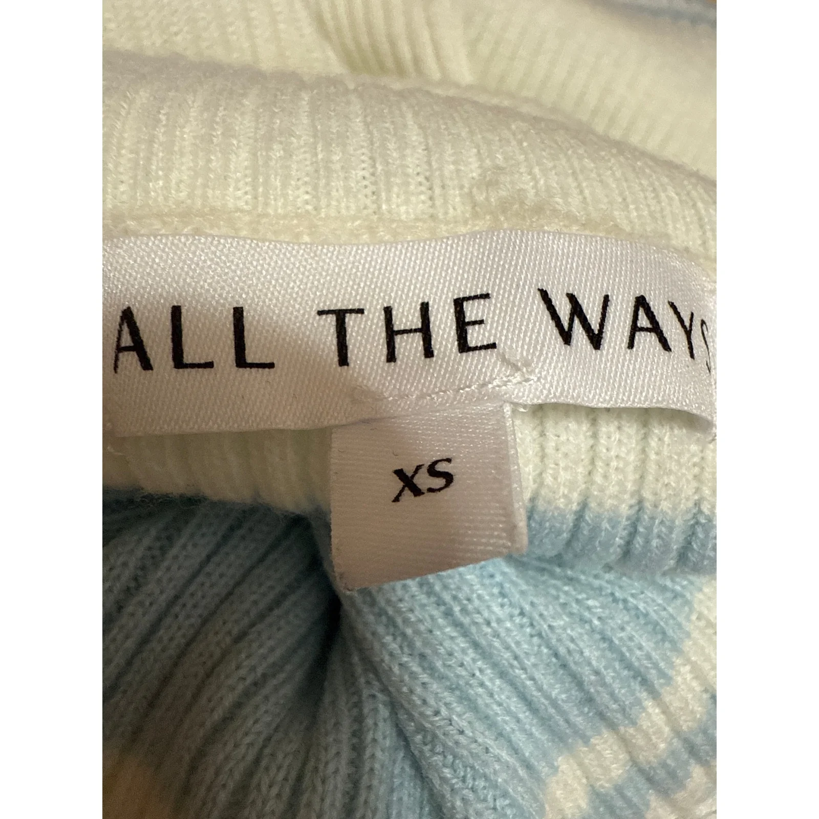 All The Ways Blue Striped Rib Knit Long Sleeve Turtleneck Crop Sweater Top Sz XS - Image 3