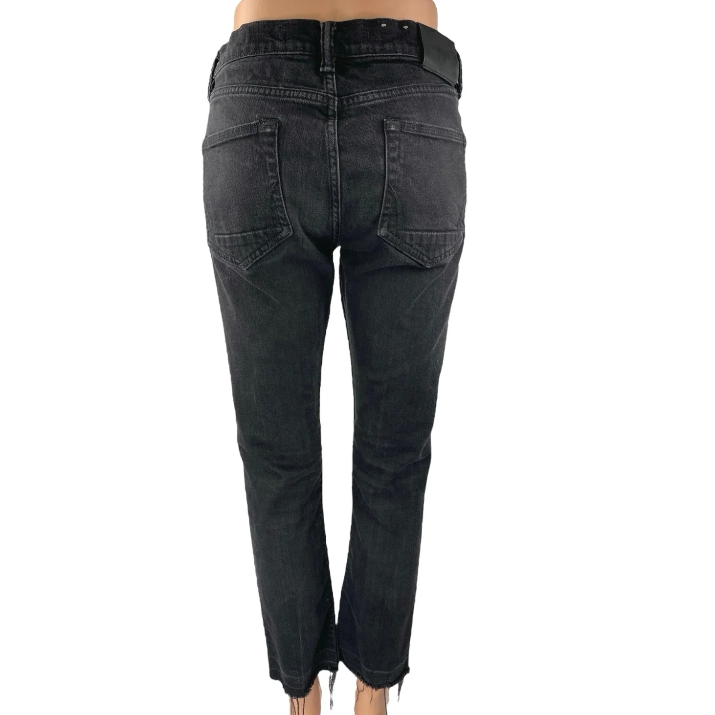 Allsaints Black High Waist Skinny Step Fray Crop Cigarette Denim Jeans Pants 30 - Image 3