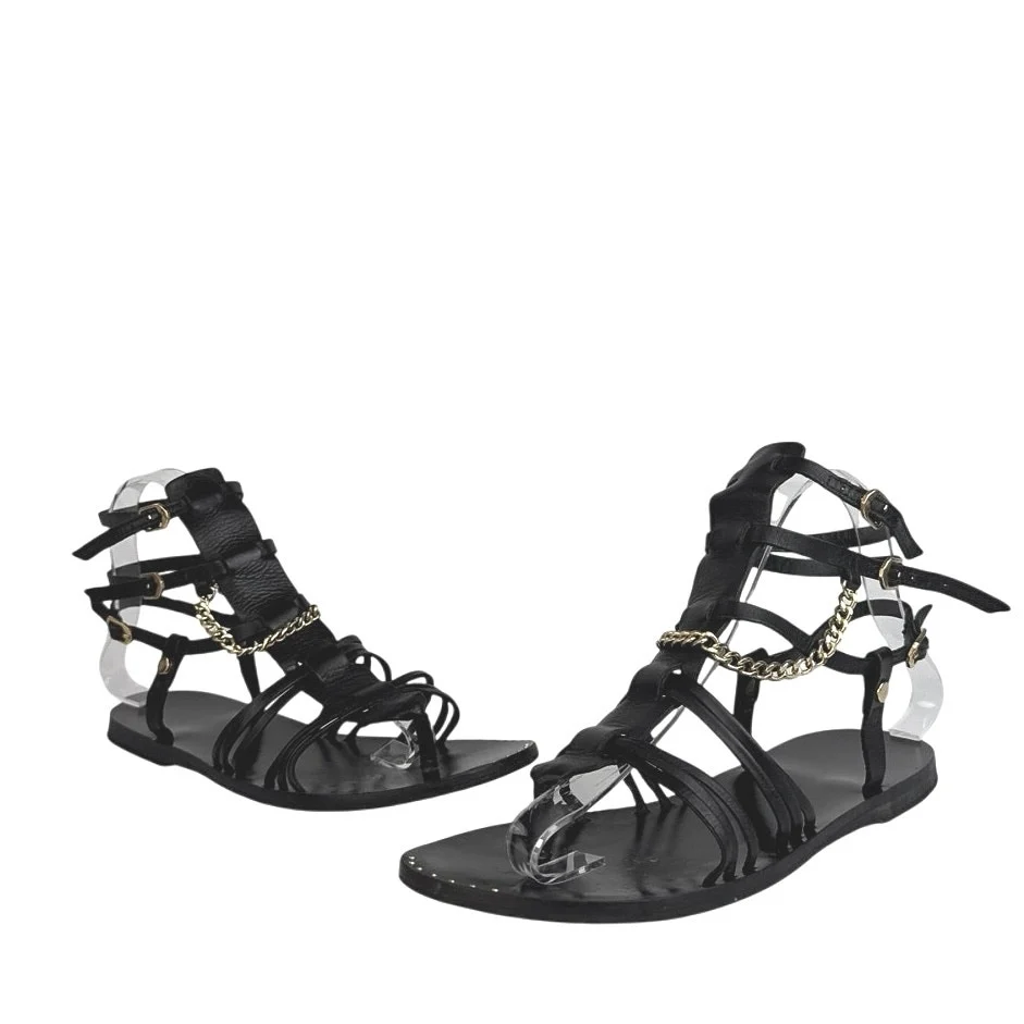 AllSaints Gelda Black Strappy Chain Gladiator Ankle Strap Flats Sandal Size 7.5 - Image 8