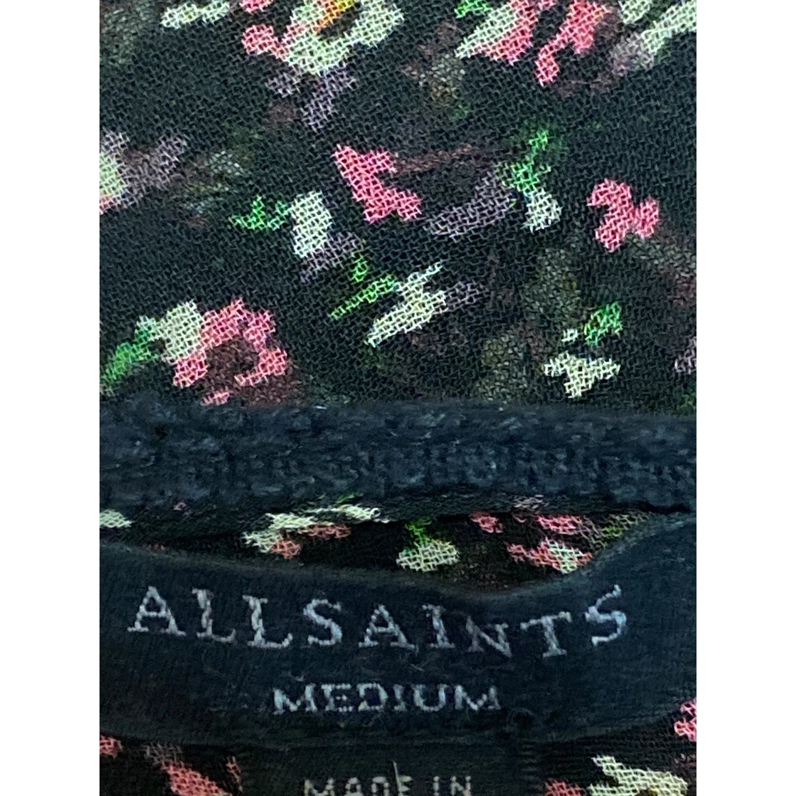 Allsaints Women's Black Floral Mesh Sheer Long Sleeve Tie Blouse Top Size M - Image 5
