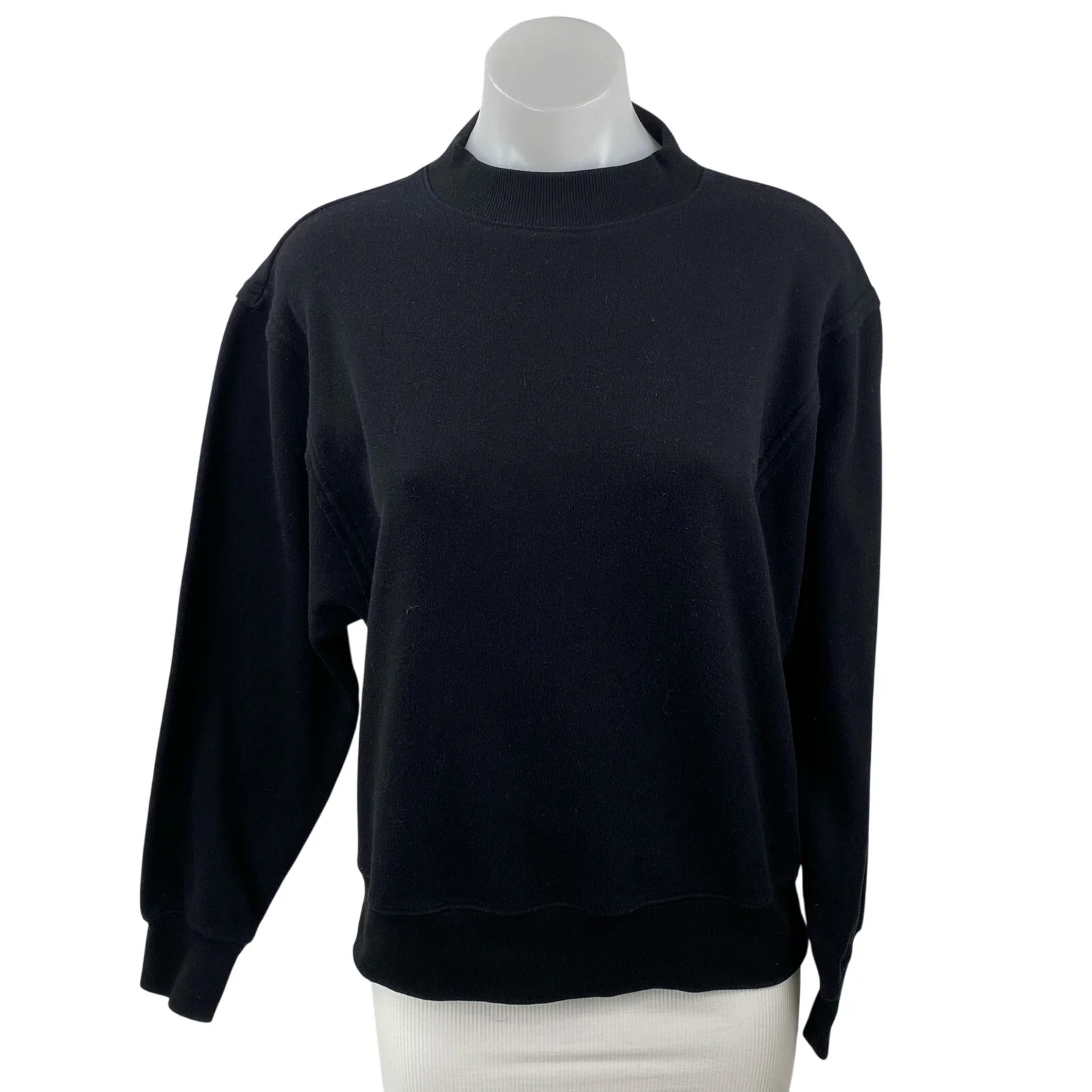 Alo Yoga Hazy Black Fleece Mock Neck Long Sleeve Sweater Sweatshirt Top Size XS