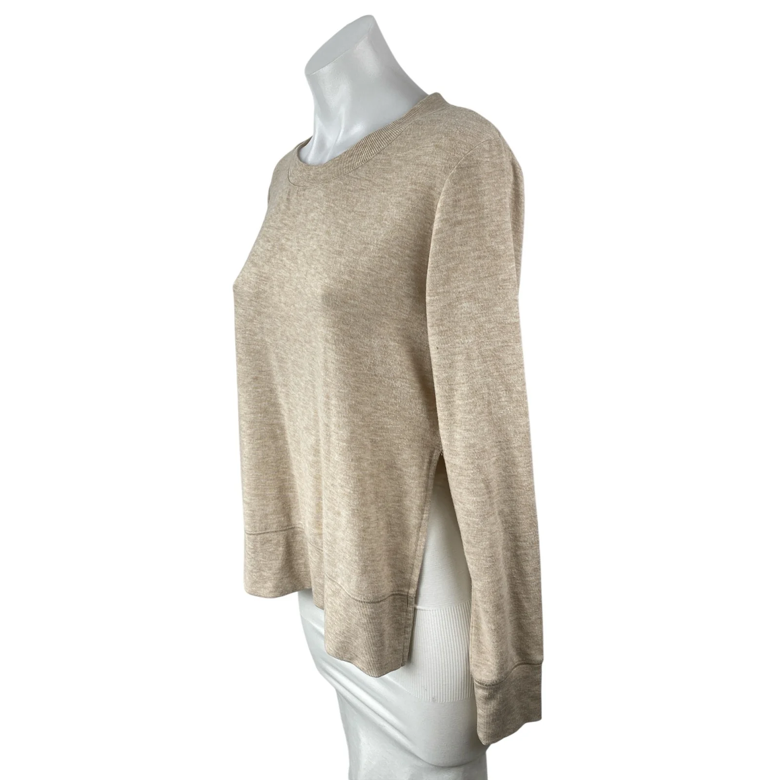 Alo Yoga Women's Beige Long Sleeve Side Slit Crew Neck Sweater Sweatshirt Top S - Image 3