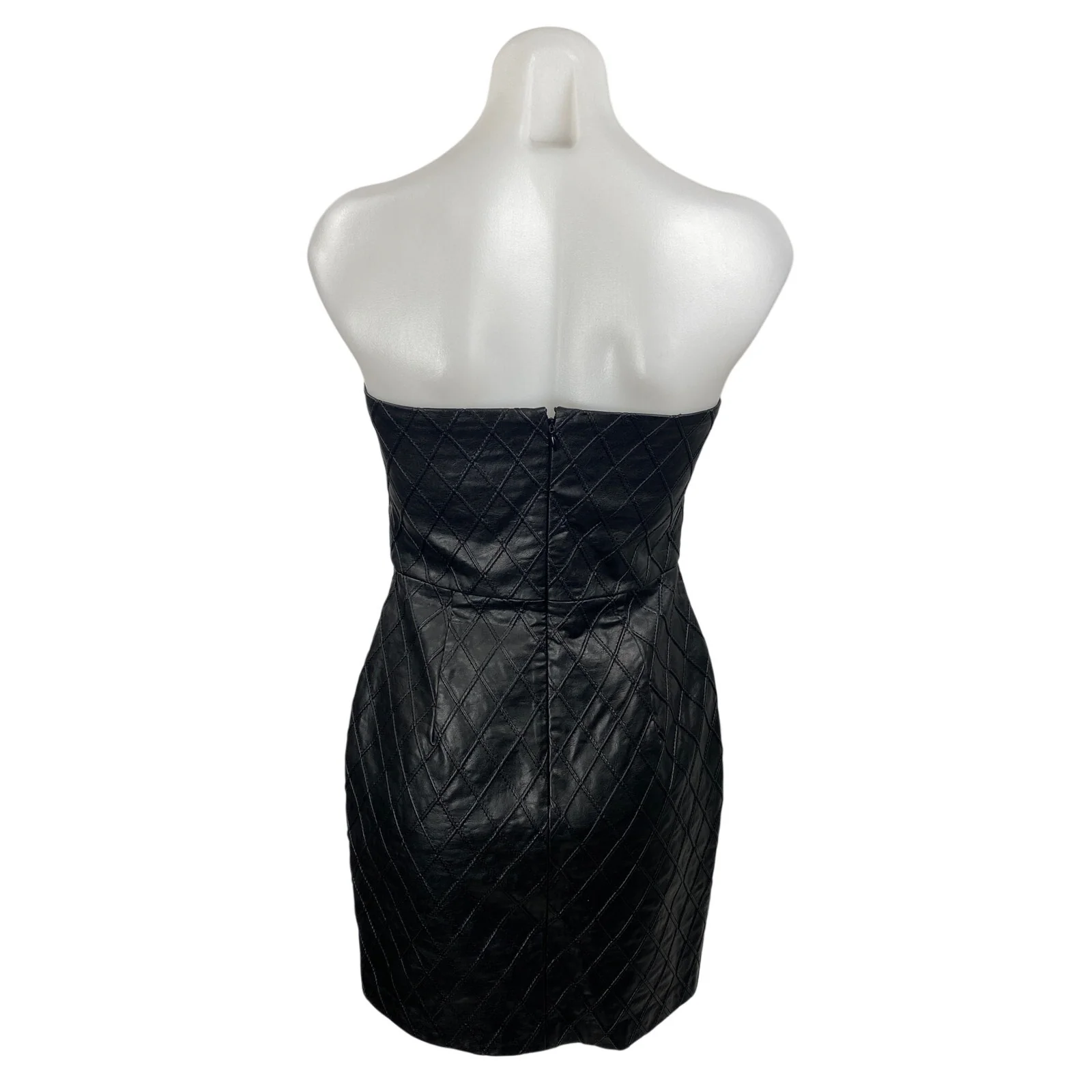 Amanda Uprichard Keisha Black Faux Leather Argyle Strapless Mini Bodycon Dress S - Image 4