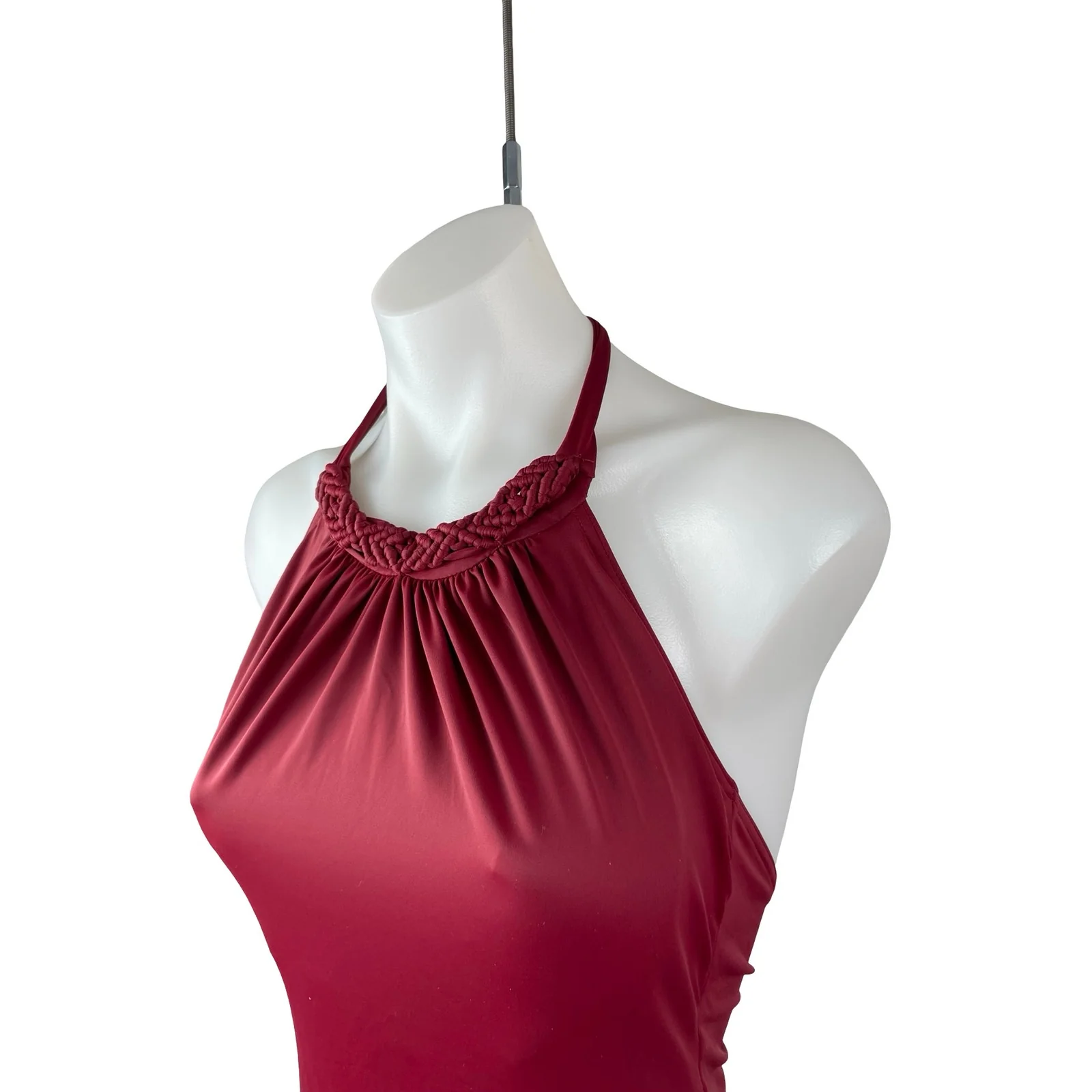 Amante Red Silk Satin Braided Halter Open Back One Piece Swimsuit Swimwear Sz L - Image 2