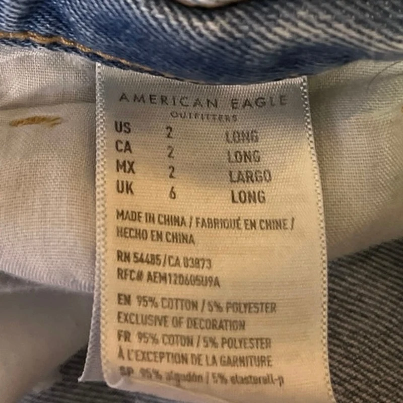 American Eagle Blue Distressed High Waisted Straight Denim Jeans Size 2 Long - Image 4