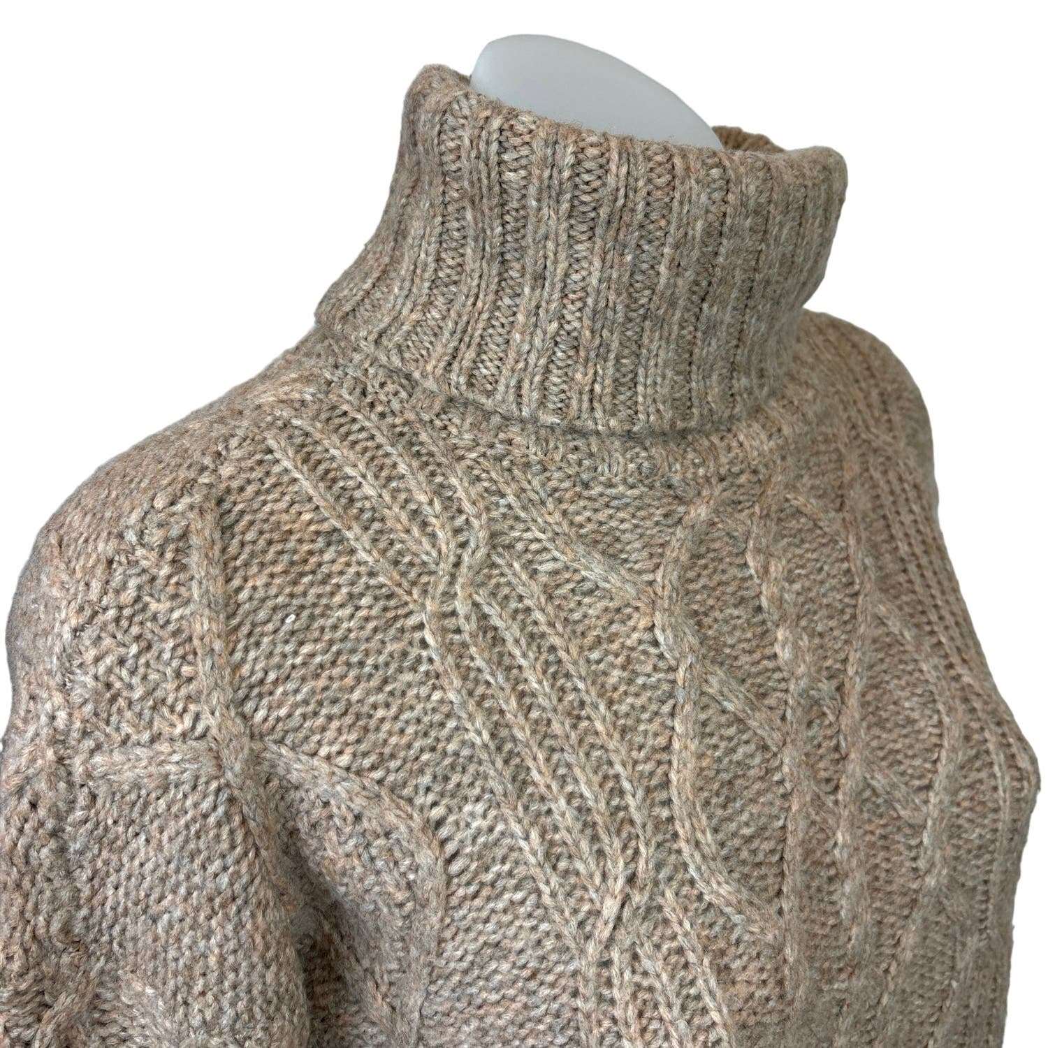 American Eagle Womens Tan Cable Knit Argyle Turtleneck Oversized Sweater Top XXS - Image 4