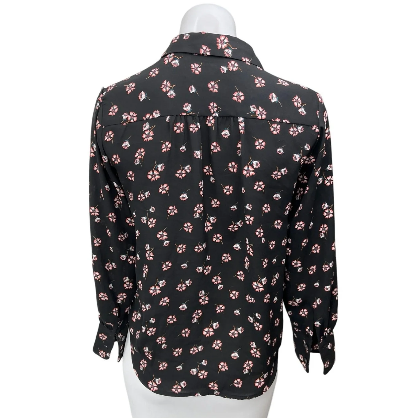 Ann Taylor LOFT Black Floral Long Sleeve Button Down Shirt Blouse Top Size XXS - Image 2