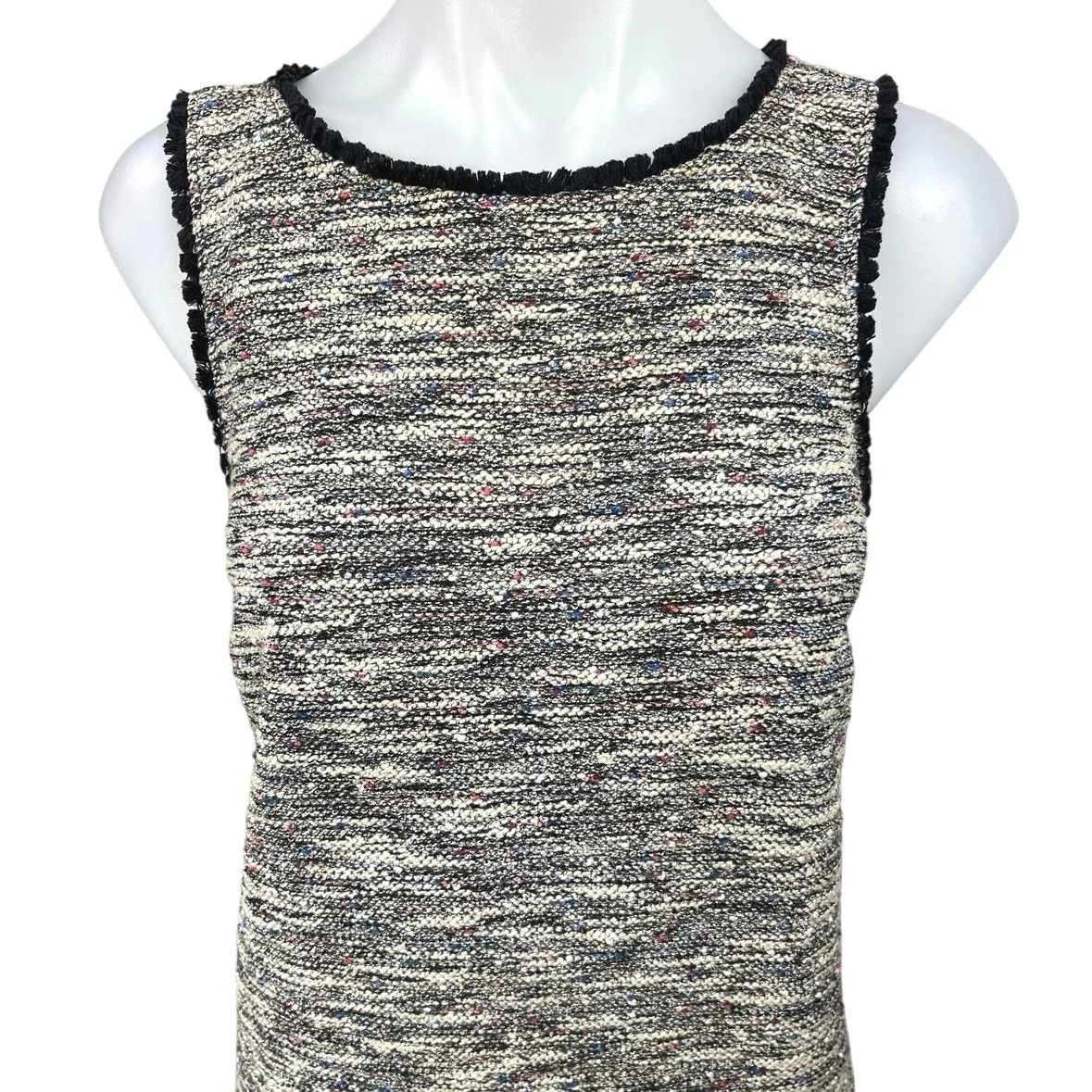 Ann Taylor LOFT Gray Tweed Sleeveless Fringe Back Zip Mini Shift Dress Size S - Image 3