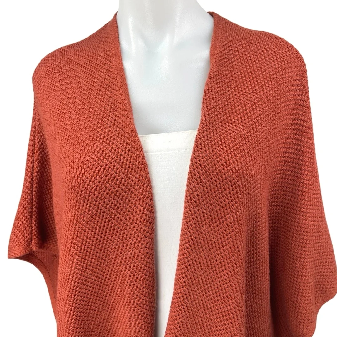Ann Taylor LOFT Orange Waffle Stitch Open Front Poncho Cardigan Sweater Top XS/S - Image 3