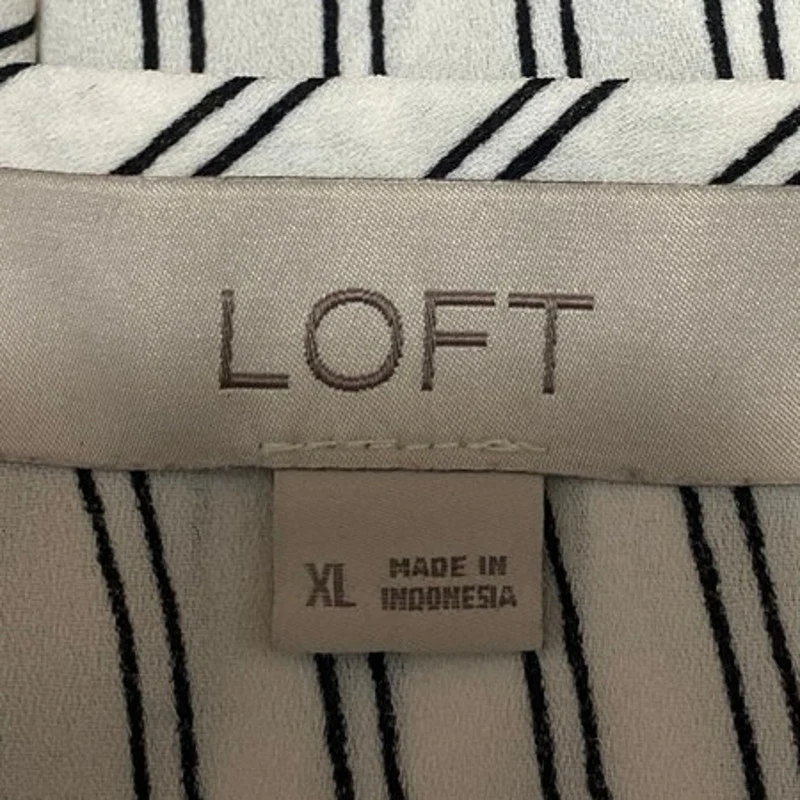 Ann Taylor LOFT White Striped Asymmetric Ruffle Long Sleeve Blouse Top Size XL - Image 3