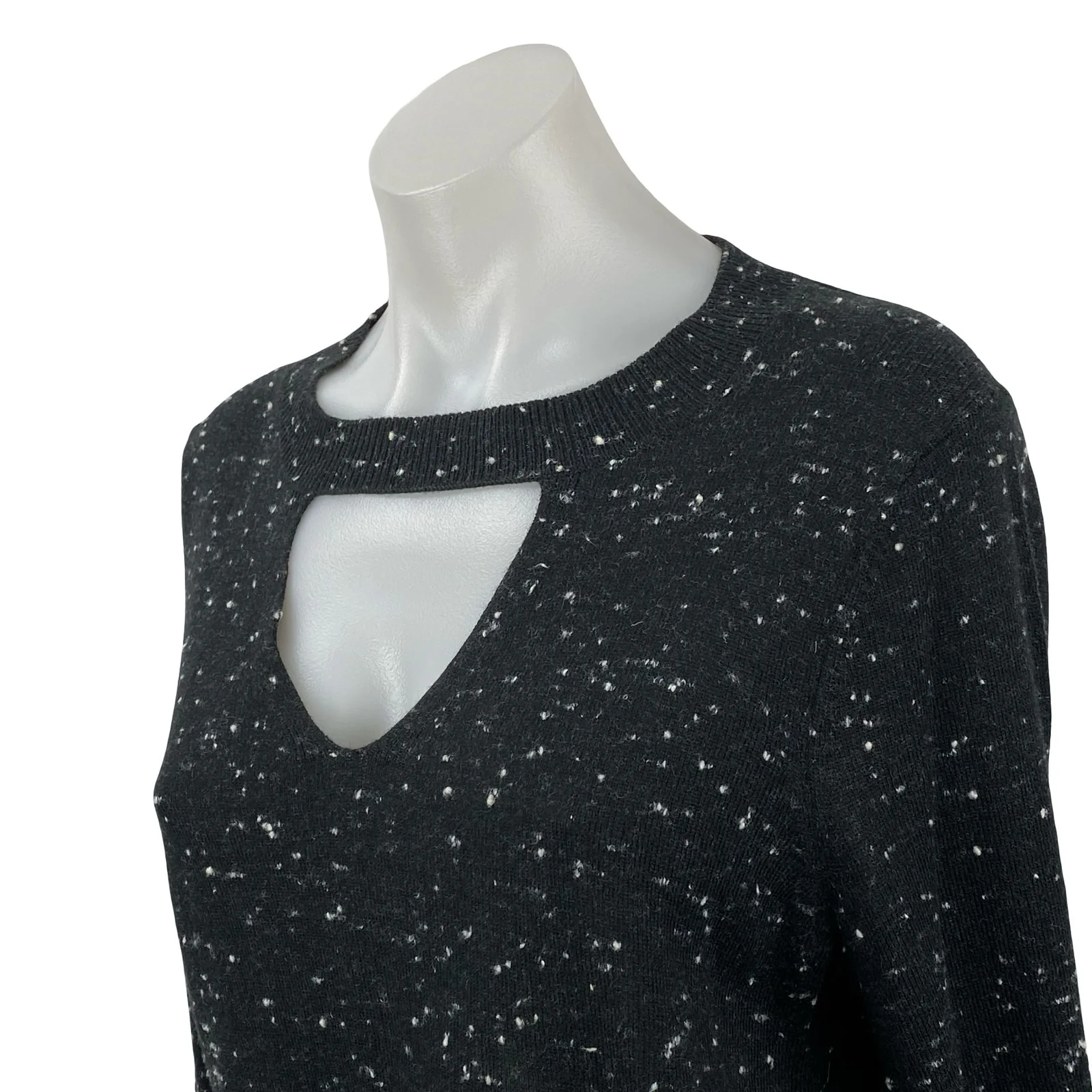 Ann Taylor LOFT Women's Black Speckled Long Bell Sleeve Cutout Sweater Top MP - Image 3
