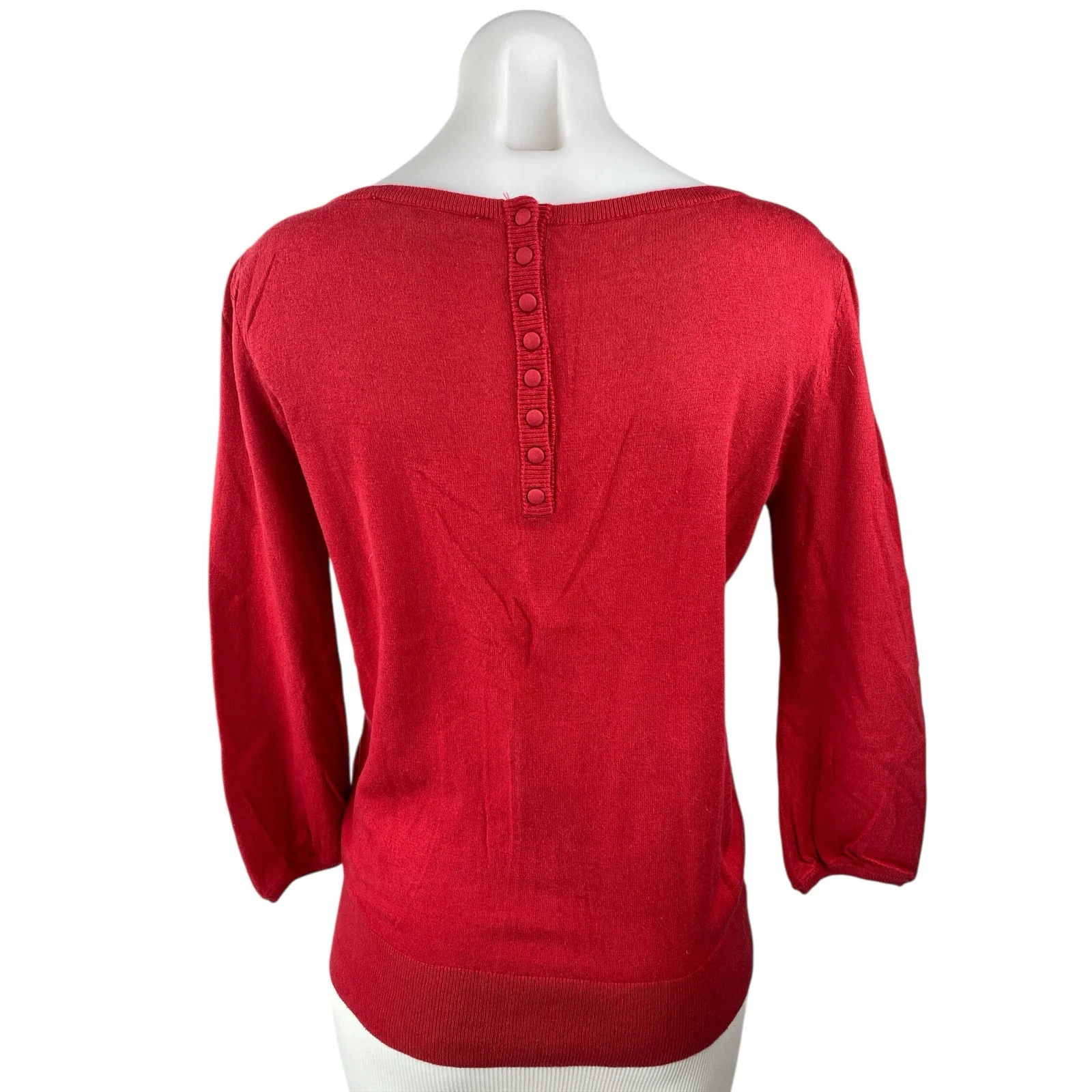 Ann Taylor LOFT Women's Red Wool Long Sleeve Scoop Neck Knit Sweater Top Size M - Image 2