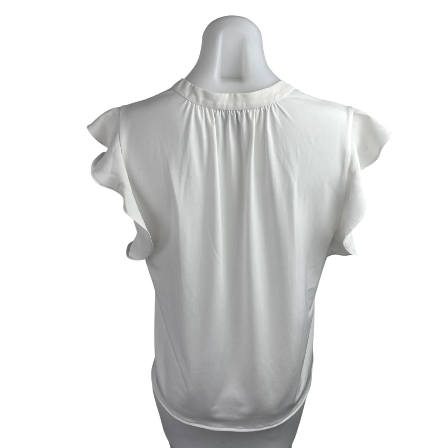 Ann Taylor Women's White Ruffle Flutter Sleeve Tie V-Neck Blouse Top Size XS - Image 2