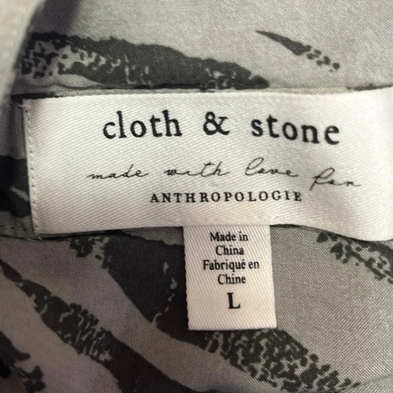 Anthropologie Cloth & Stone Gray Zebra Animal Print Button Down Shirt Top Size L - Image 3