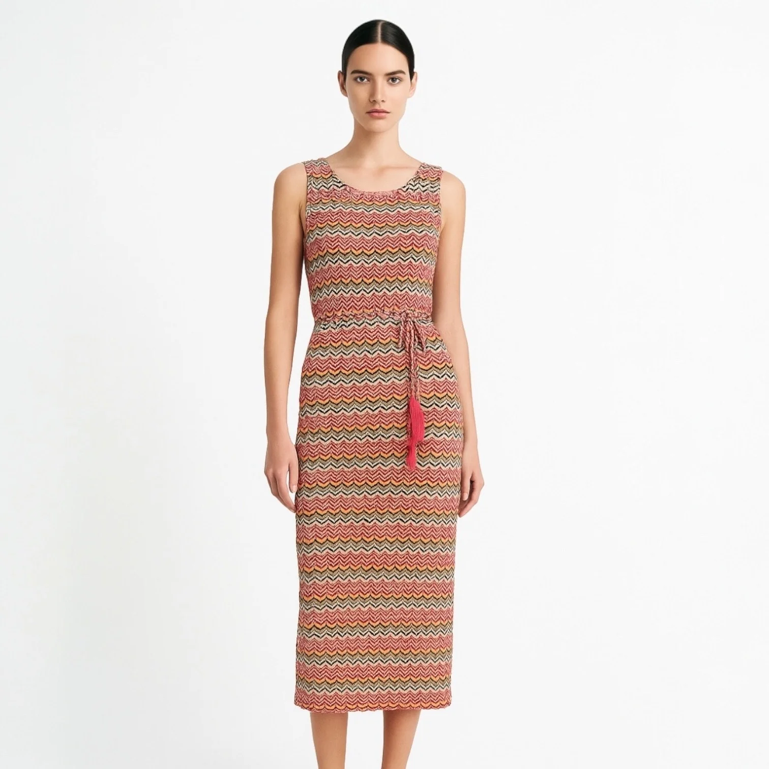 Anthropologie En Saison Multicolor Striped Abstract Sleeveless Blouson Dress M - Image 2