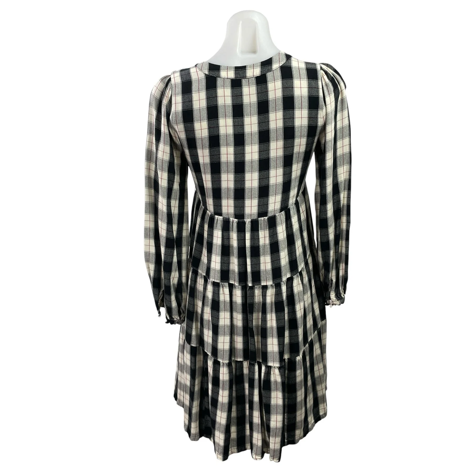 Anthropologie Maeve Amber Black White Plaid Checkered Tiered Tunic Mini Dress XS - Image 3