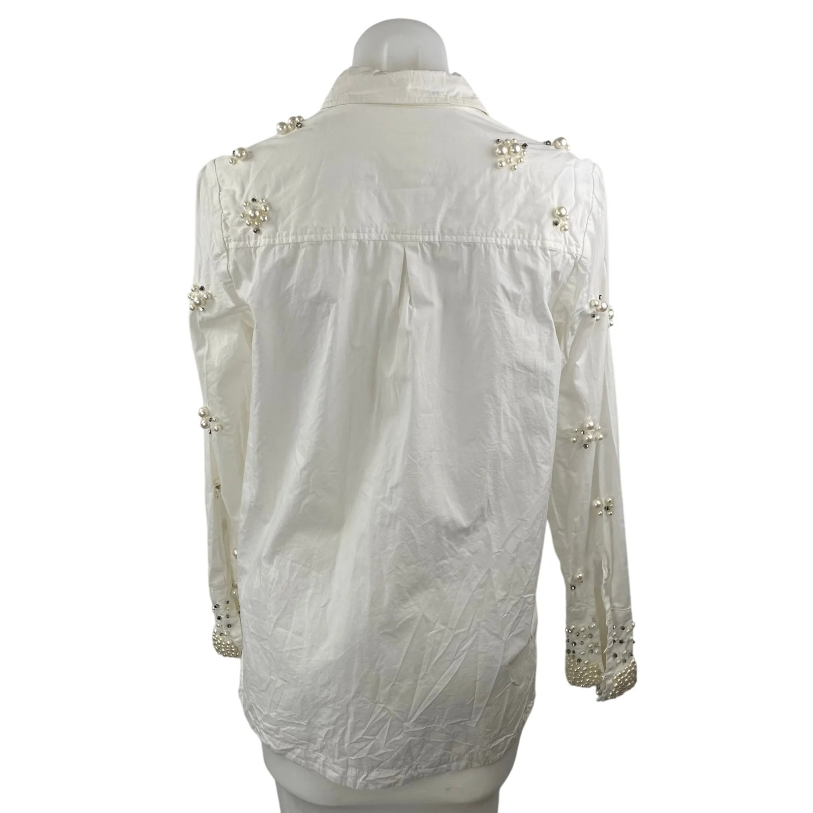 Anthropologie Maeve Women's White Beaded Long Sleeve Button Down Shirt Top XS - Image 4