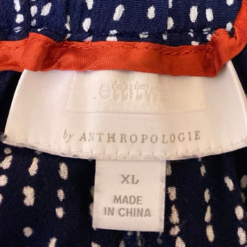 Anthropologie Navy Blue White Polka Dots High Waisted Casual Mini Shorts Size XL - Image 4
