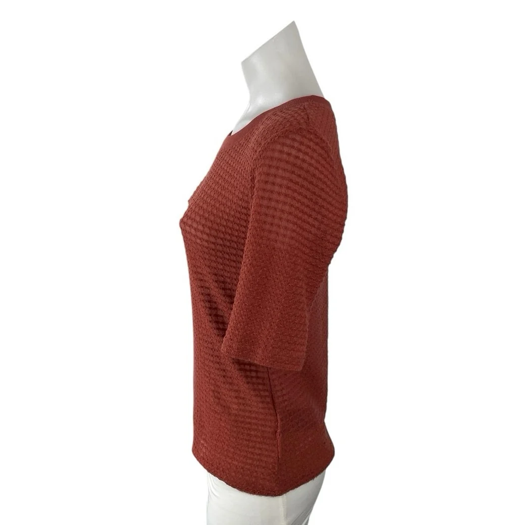 Anthropologie Pilcro Women's Rust Brown Knit Short Sleeve Sweater Top Size M - Image 2