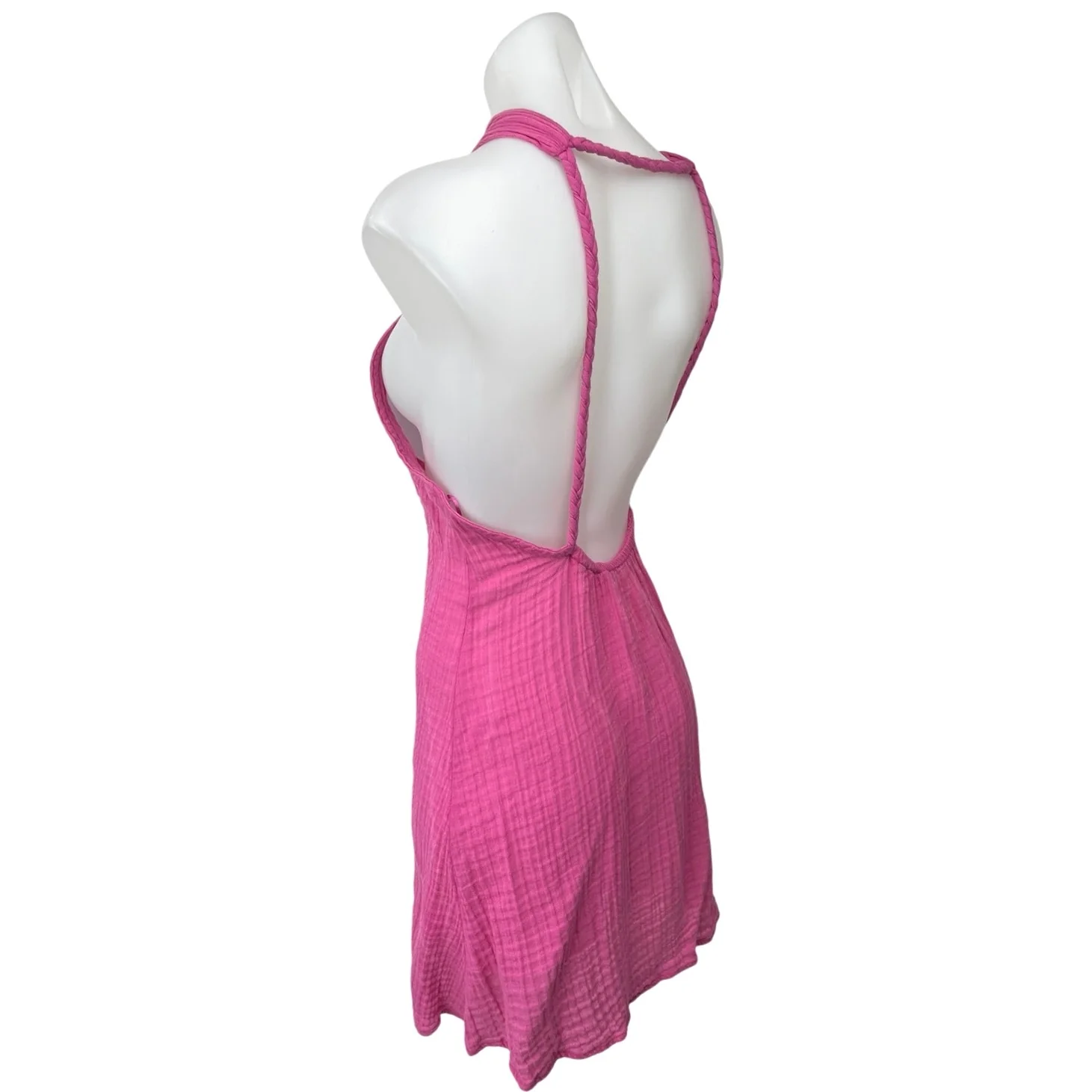 Anthropologie Pink Braided Halter Neck Sleeveless Mini Cami Cover up Dress Sz S - Image 2