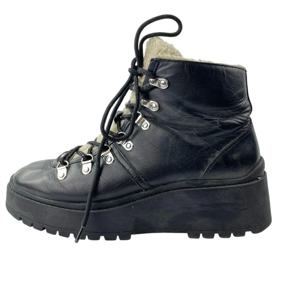 Aqua Miranda Women's Black Lace Up Round Toe Lug Sole Faux Fur Hiker Boots 8