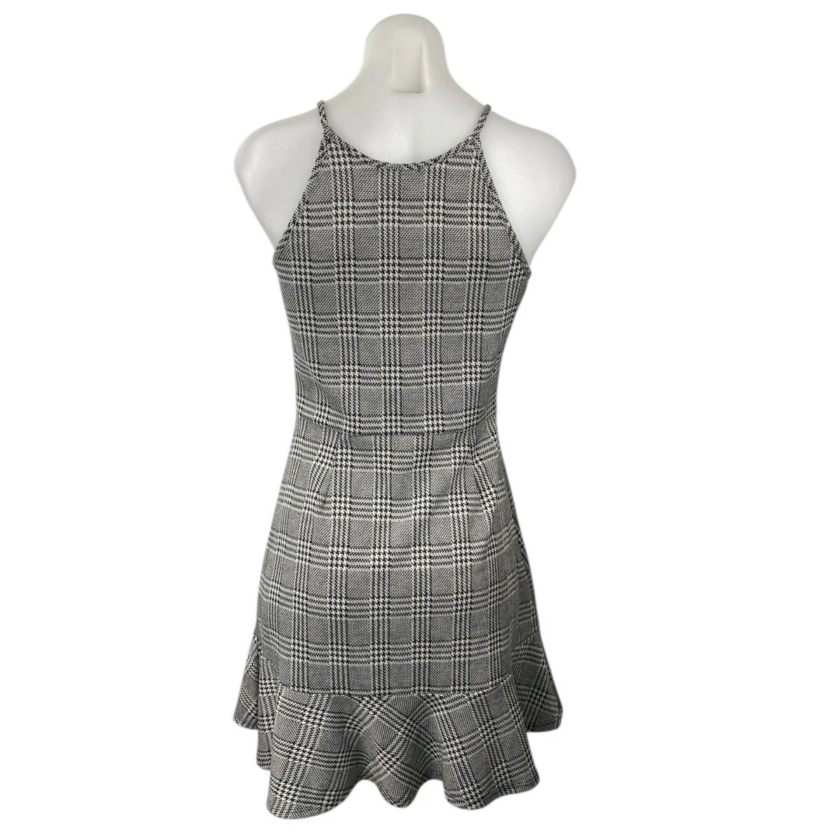 Aqua Womens Black White Plaid Checkered Sleeveless Ruffle Mini A-Line Dress Sz M - Image 3