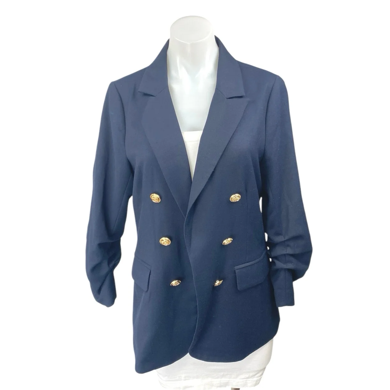 Aqua Women's Navy Blue Long Sleeve Double Breasted Blazer Suit Jacket Size M